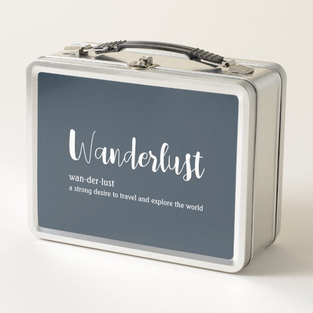 Wanderlust-Definition weiß, grau Metall Brotdose (Vorderseite)