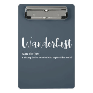 Wanderlust-Definition weiß, grau Mini Klemmbrett