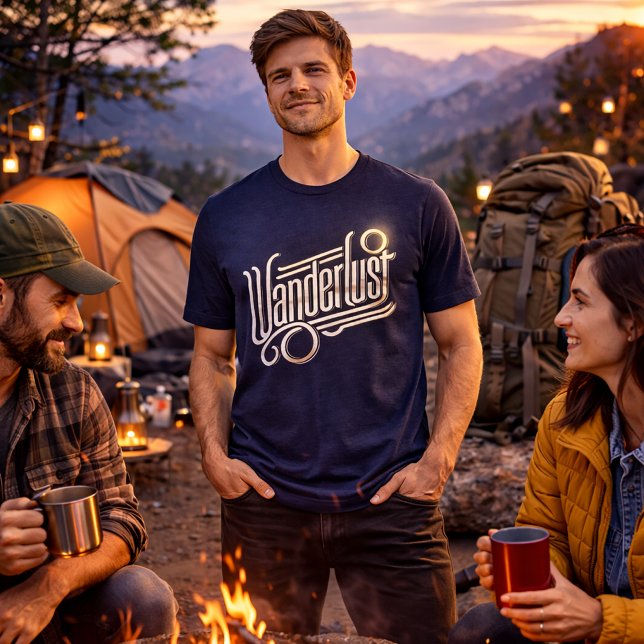 Wanderlust - Elegante metallische Typografie Tri-Blend Shirt (Von Creator hochgeladen)