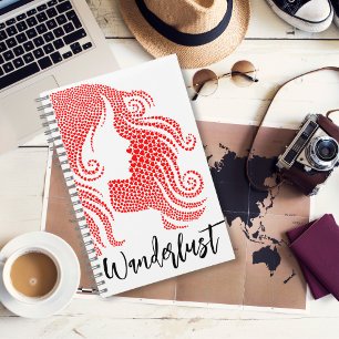 Wanderlust Girl's Silhouette in Rotem Herzen Notizbuch