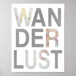 Wanderlust Grey Punch Out Vintage Karte Poster