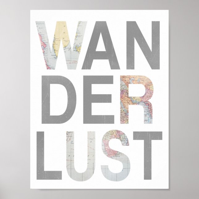 Wanderlust Grey Punch Out Vintage Karte Poster (Vorne)