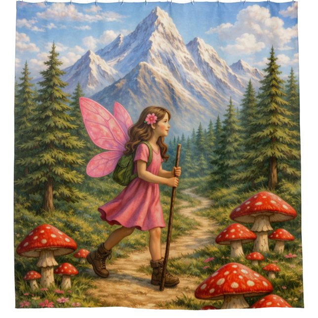 Wanderlust Mountain Fairy Hiker Fairycore Mushroom Duschvorhang (Vorderseite)