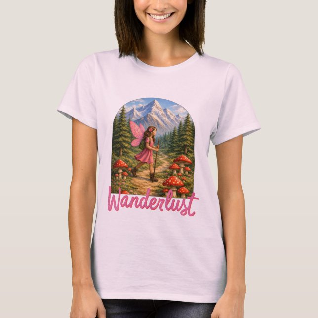 Wanderlust Mountain Fairy Hiker Fairycore Mushroom T-Shirt (Vorderseite)