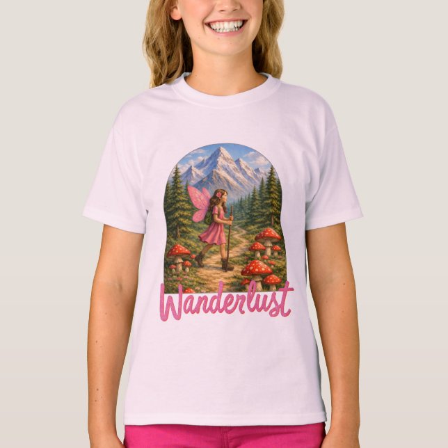 Wanderlust Mountain Fairy Hiker Fairycore Mushroom T-Shirt (Vorderseite)