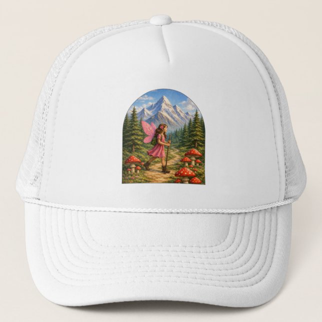 Wanderlust Mountain Fairy Hiker Fairycore Mushroom Truckerkappe (Vorderseite)