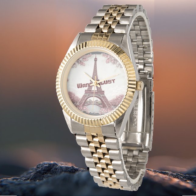 Wanderlust Paris Eiffel Tower Blush Pink Travelers Armbanduhr (Wanderlust Paris Eiffel Tower Blush Pink Travelers Watch)