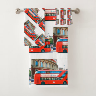 Wanderlust Red London Bus Ride Traveler Funky Badhandtuch Set