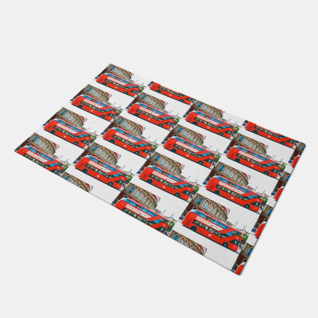 Wanderlust Red London Bus Ride Traveller Funky Fun Fußmatte (Schrägansicht)