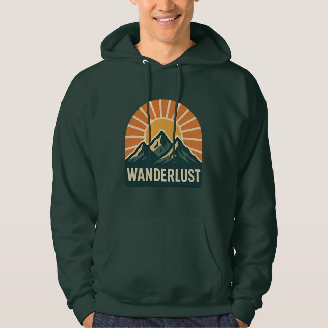 Wanderlust Retro Blue Mountain Sonnenaufgang Outdo Hoodie (Vorderseite)