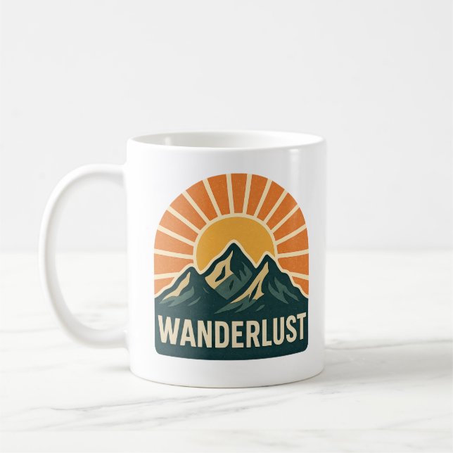Wanderlust Retro Blue Mountain Sunrise Nature Art Kaffeetasse (Links)