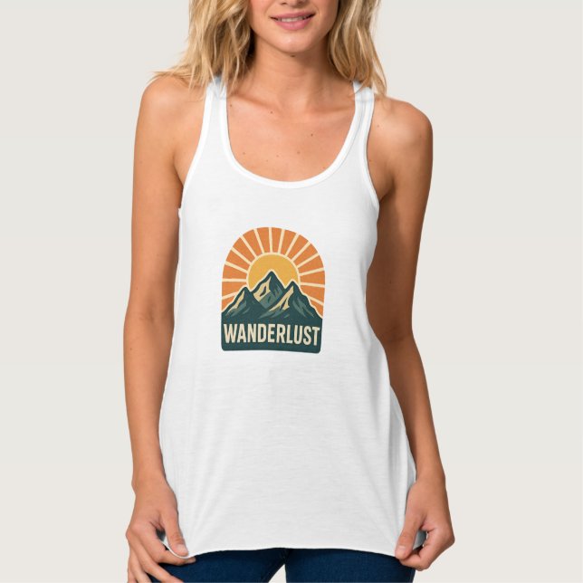 Wanderlust Retro Blue Mountain Sunrise Outdoor Sun Tank Top (Vorderseite)