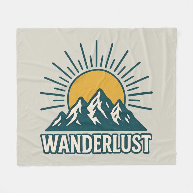 Wanderlust Retro Teal Mountain Sunrise | Hiking Fleecedecke (Vorderseite (Horizontal))