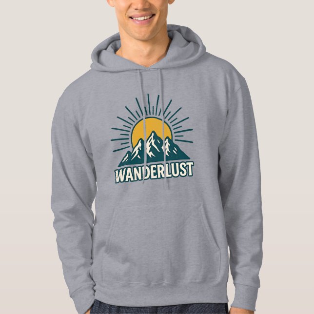 Wanderlust Retro Teal Mountain Sunrise | Hiking Hoodie (Vorderseite)