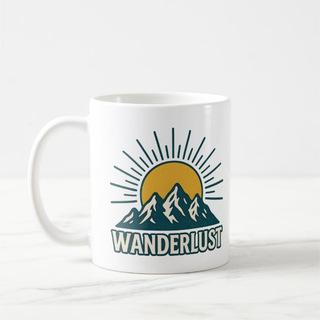 Wanderlust Retro Teal Mountain Sunrise | Hiking Kaffeetasse (Links)