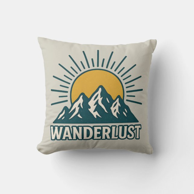 Wanderlust Retro Teal Mountain Sunrise | Hiking Kissen (Vorderseite)