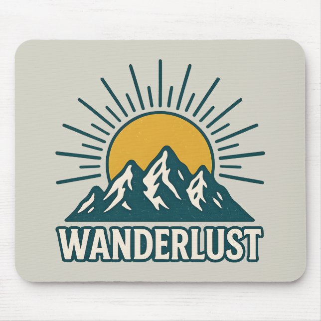 Wanderlust Retro Teal Mountain Sunrise | Hiking Mousepad (Vorne)