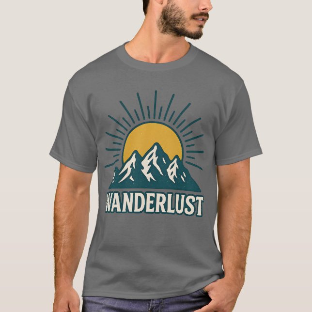 Wanderlust Retro Teal Mountain Sunrise | Hiking T-Shirt (Vorderseite)