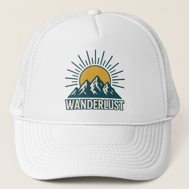 Wanderlust Retro Teal Mountain Sunrise | Hiking Truckerkappe (Vorderseite)