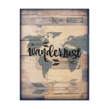 Wanderlust Rustik Holz Reise Postkarte