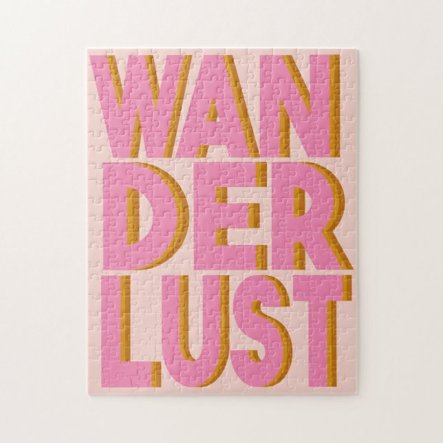 Wanderlust Typografy Wall Art Poster in Pink Puzzle (Vertikal)