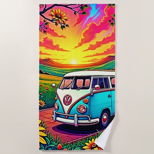 Wanderlust Van Sunset Art Strandtuch (Vorderseite)