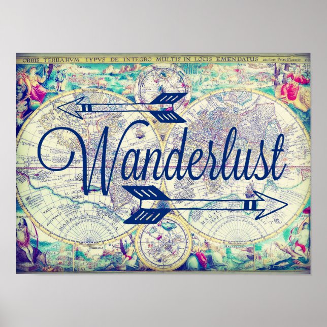 Wanderlust Vintage Karte Reiseplaner Wand Kunst (Vorne)