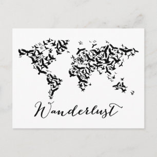 Wanderlust, Weltkarte mit fliegenden Vögeln Postkarte