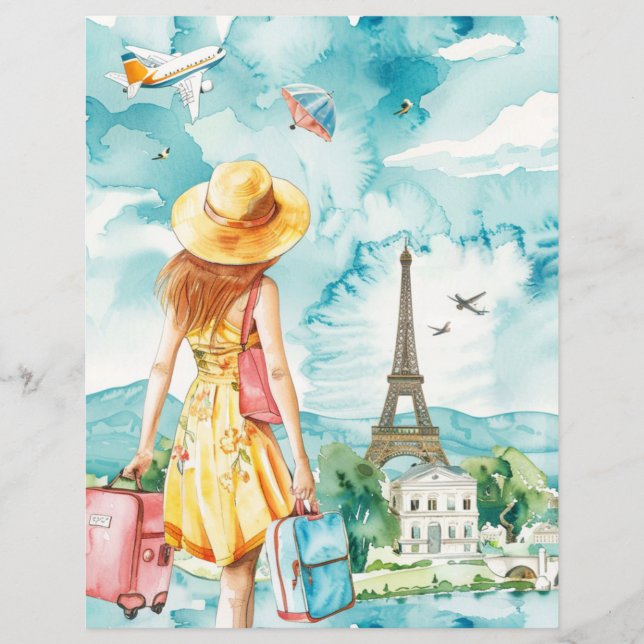 Wanderlust Woman Travel Watercolor Paper Sheet (Vorderseite)