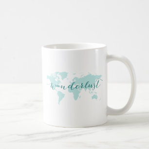 Wanderlust, Wunsch zu reisen, aquamarine Weltkarte Tasse