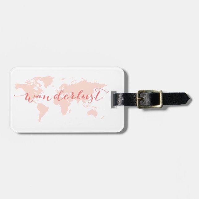 Wanderlust, Wunsch zu reisen, Weltkarte Gepäckanhänger (Vorderseite horizontal)