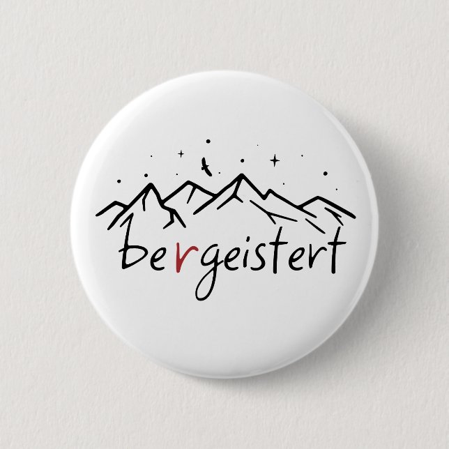 Wandern Berge Bergeistert Alpen Wortspiel Button (Vorderseite)