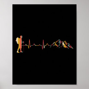 Wandern Herzschlag Ekg Wanderer Bergsteiger Berge Poster