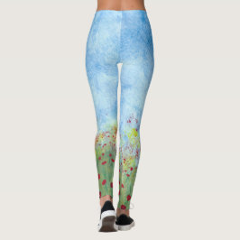 Wandern im Feld der roten Mohnchen blauer Himmel L Leggings