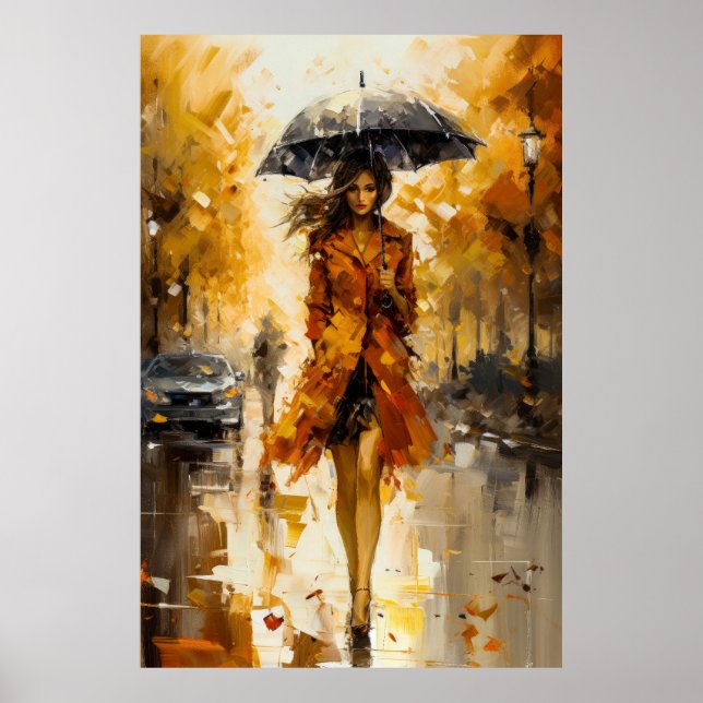 Wandern im Herbst Regen: Meditation einer Frau - Poster (Vorne)