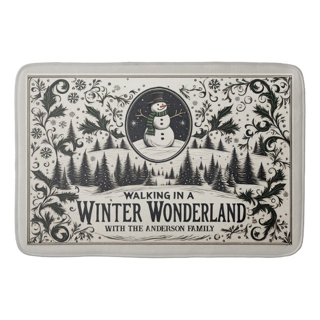 Wandern im Winter Wonderland Snowman Badematte (Vorderseite)