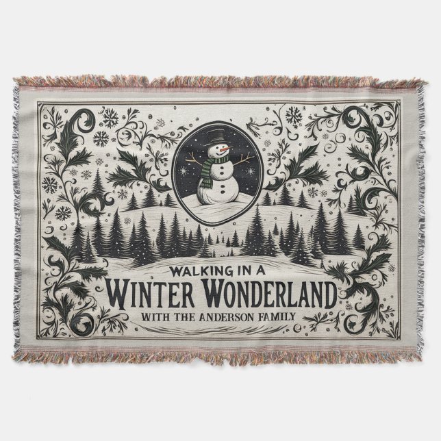 Wandern im Winter Wonderland Snowman Decke (Vorderseite)