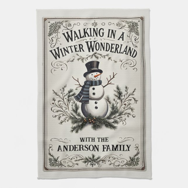 Wandern im Winter Wonderland Snowman Geschirrtuch (Vertikal)