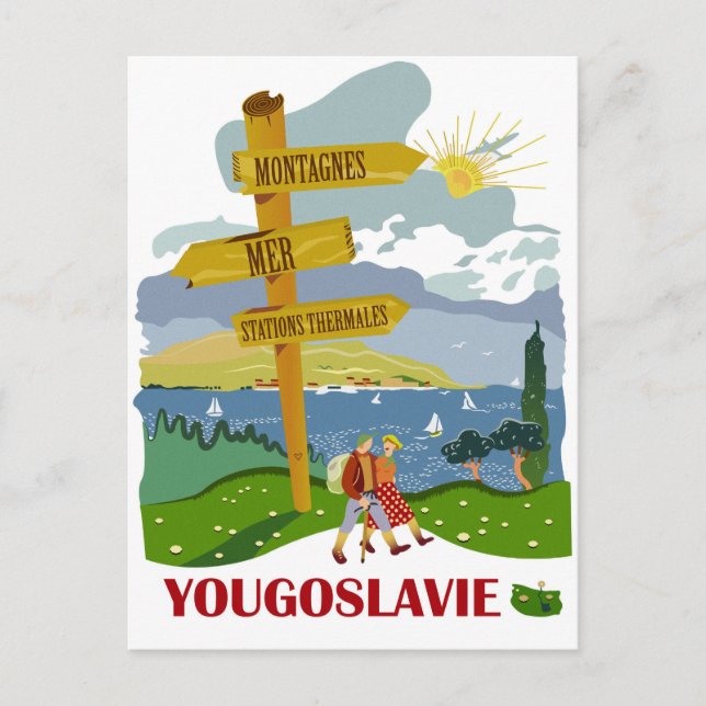 Wandern in Jugoslawien, Vintage-Reise Postkarte (Vorderseite)