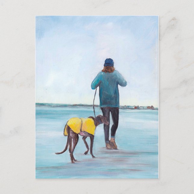 Wandern mit meiner Greyhound Dog Art Postcard Postkarte (Vorderseite)