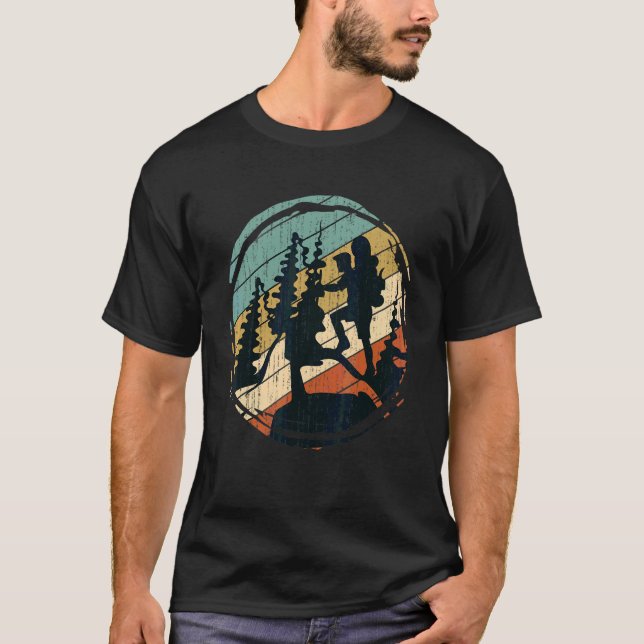 Wandern Naturwald Bäume Wanderweg Retro Berg Hi T-Shirt (Vorderseite)