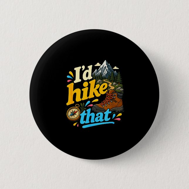Wandern Sie mit diesem lustigen Rucksacktouristen  Button (Vorderseite)