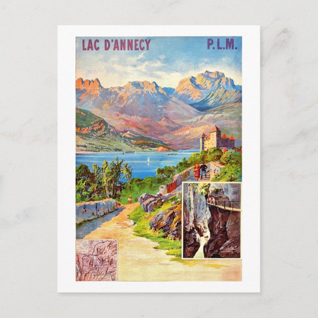 Wandern um einen See herum, Jahrgangsreise Postkarte (Vorderseite)