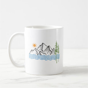 Wandern und Camping in den Bergen Grafik Kaffeetasse