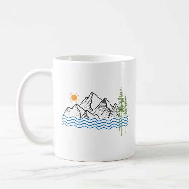 Wandern und Camping in den Bergen Grafik Kaffeetasse (Links)