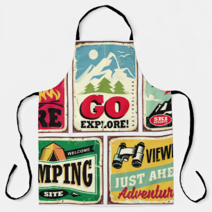 Wandern und Camping Retro-Schilder Sammlung. Outdo Schürze