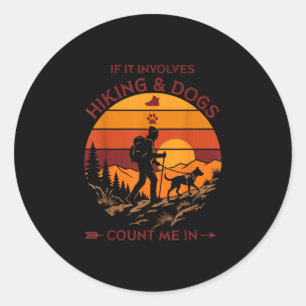 Wandern und Hunde zählen mich zum Retro-Sonnenunte Runder Aufkleber