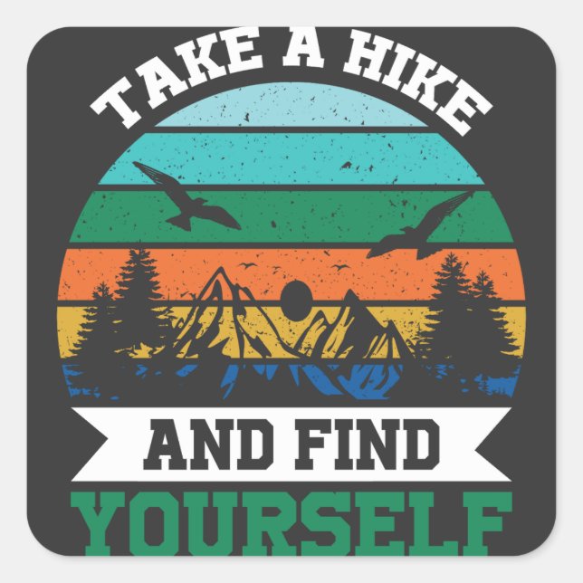 Wandern und Vintages Wandern im Retro Quadratischer Aufkleber (Vorderseite)