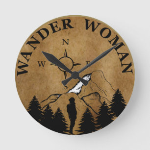 Wandern Wandern Camping Frau Vintage Runde Wanduhr