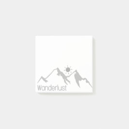 Wandernde Naturberge und Sonne hinterlassen Post-it Klebezettel